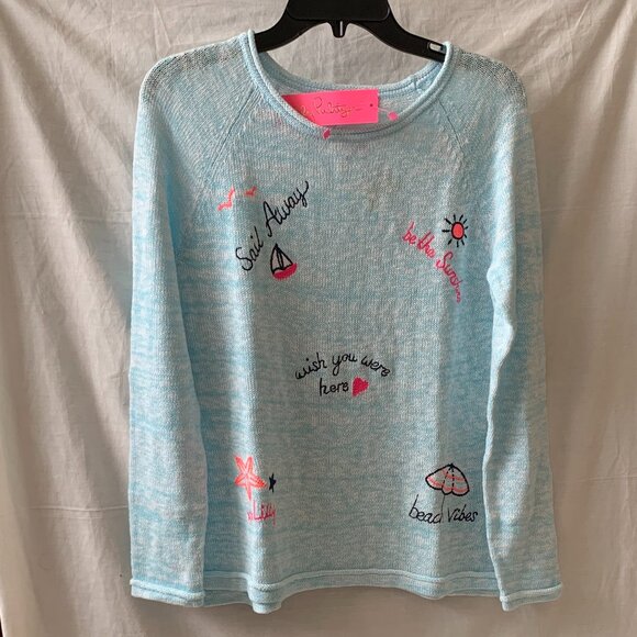 LILLY PULITZER Sailabration Embroidered Danette Sweater in Blue Marl Sz MEDIUM - Picture 1 of 4